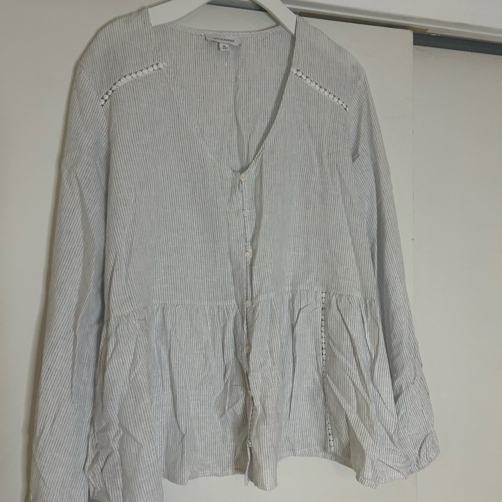 Elegant Gray Striped Peplum Blouse